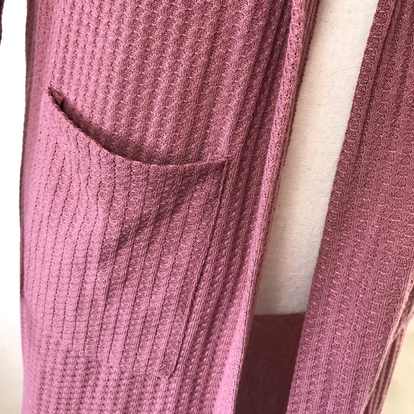 Love Riche Loveriche Mauve Pink Long Line Hooded Waffle Knit Duster Pockets S - Picture 9 of 9